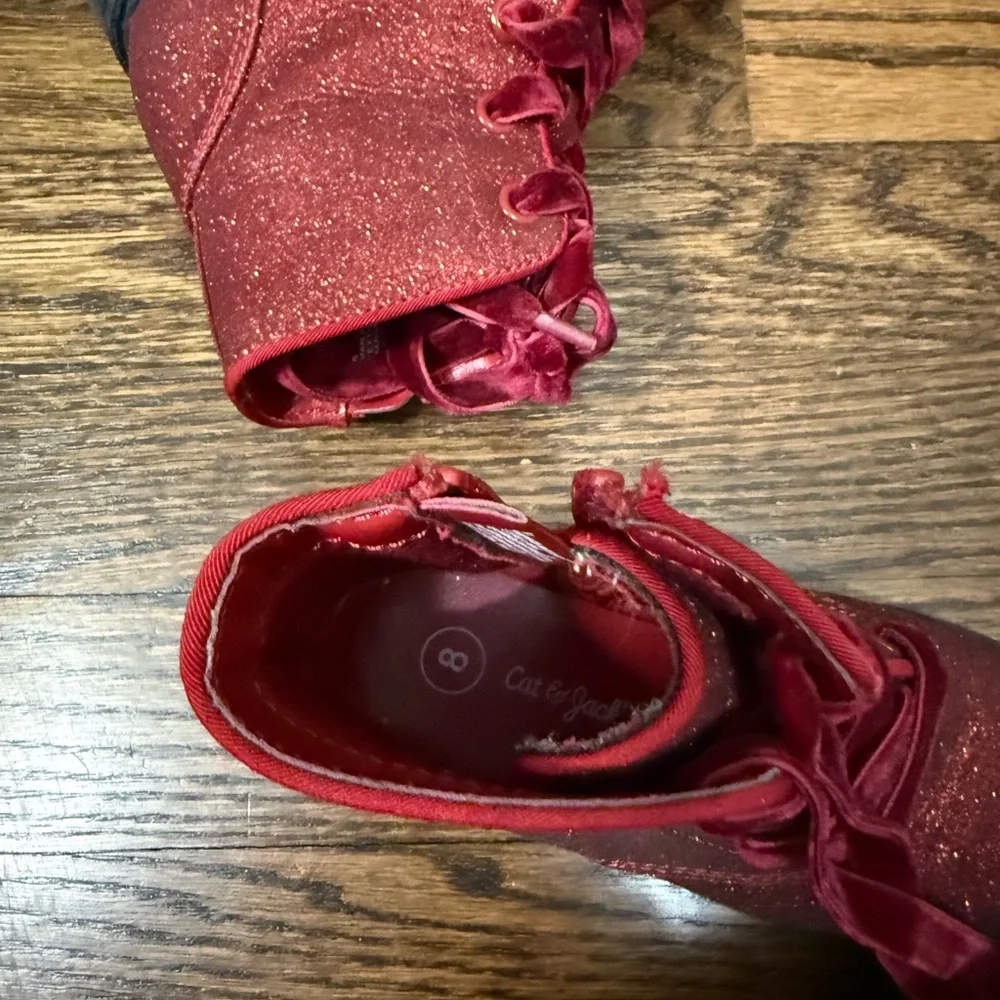 Cat & Jack Red Glitter Girls' Lace-Up Boots